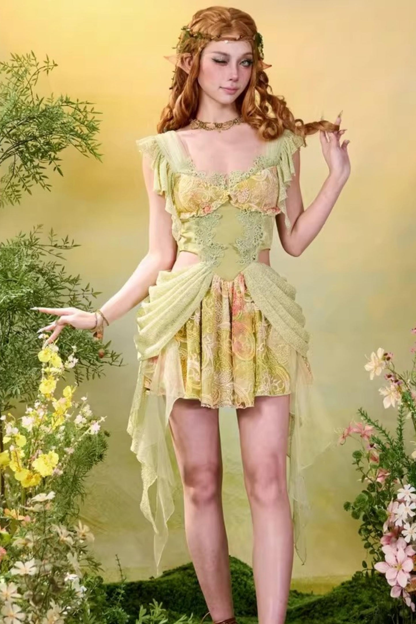 Lace Green Spring Dress Set-Up