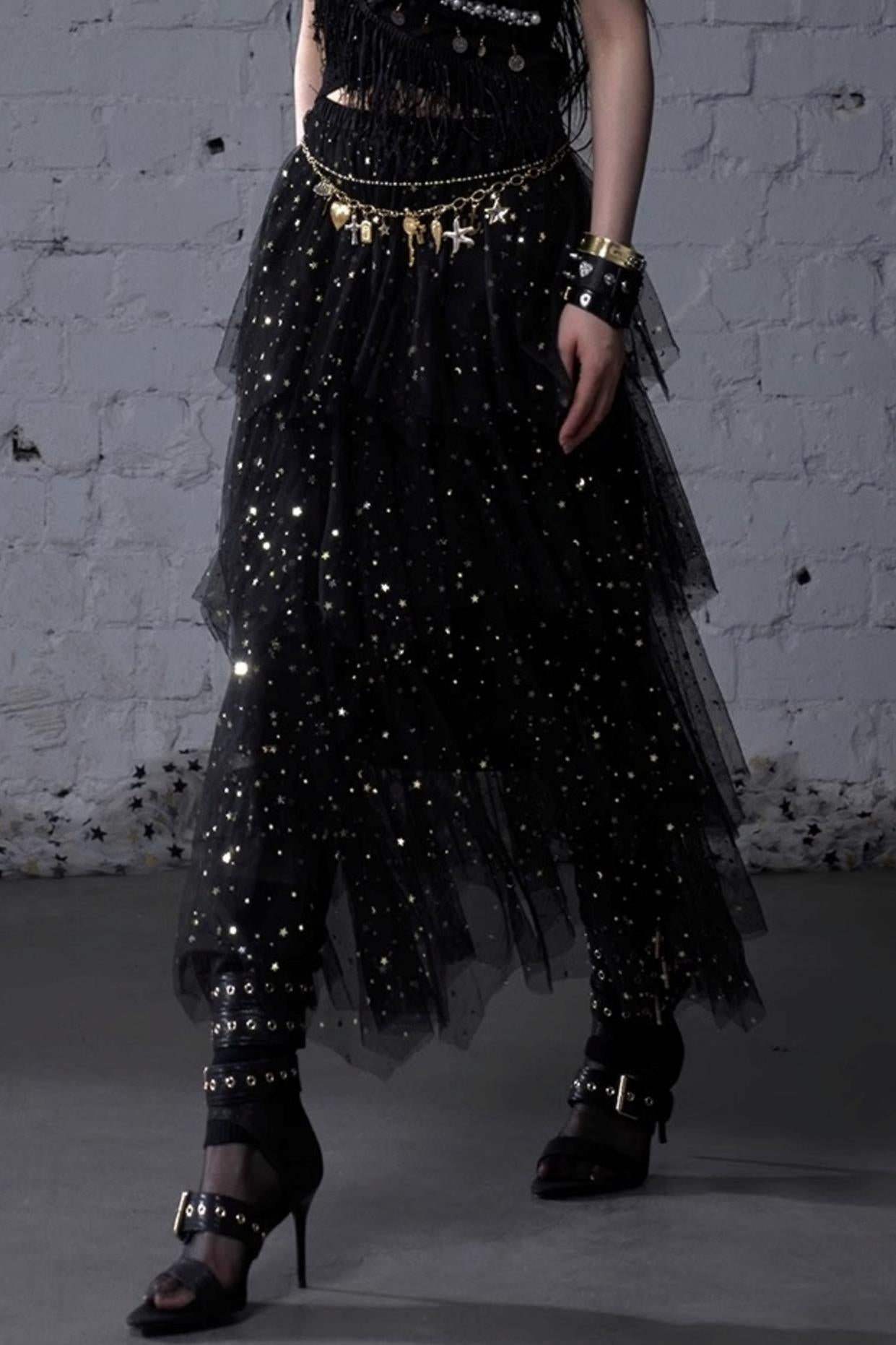 Fairycore Star Tiered Mesh Skirt