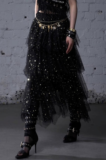 Fairycore Star Tiered Mesh Skirt