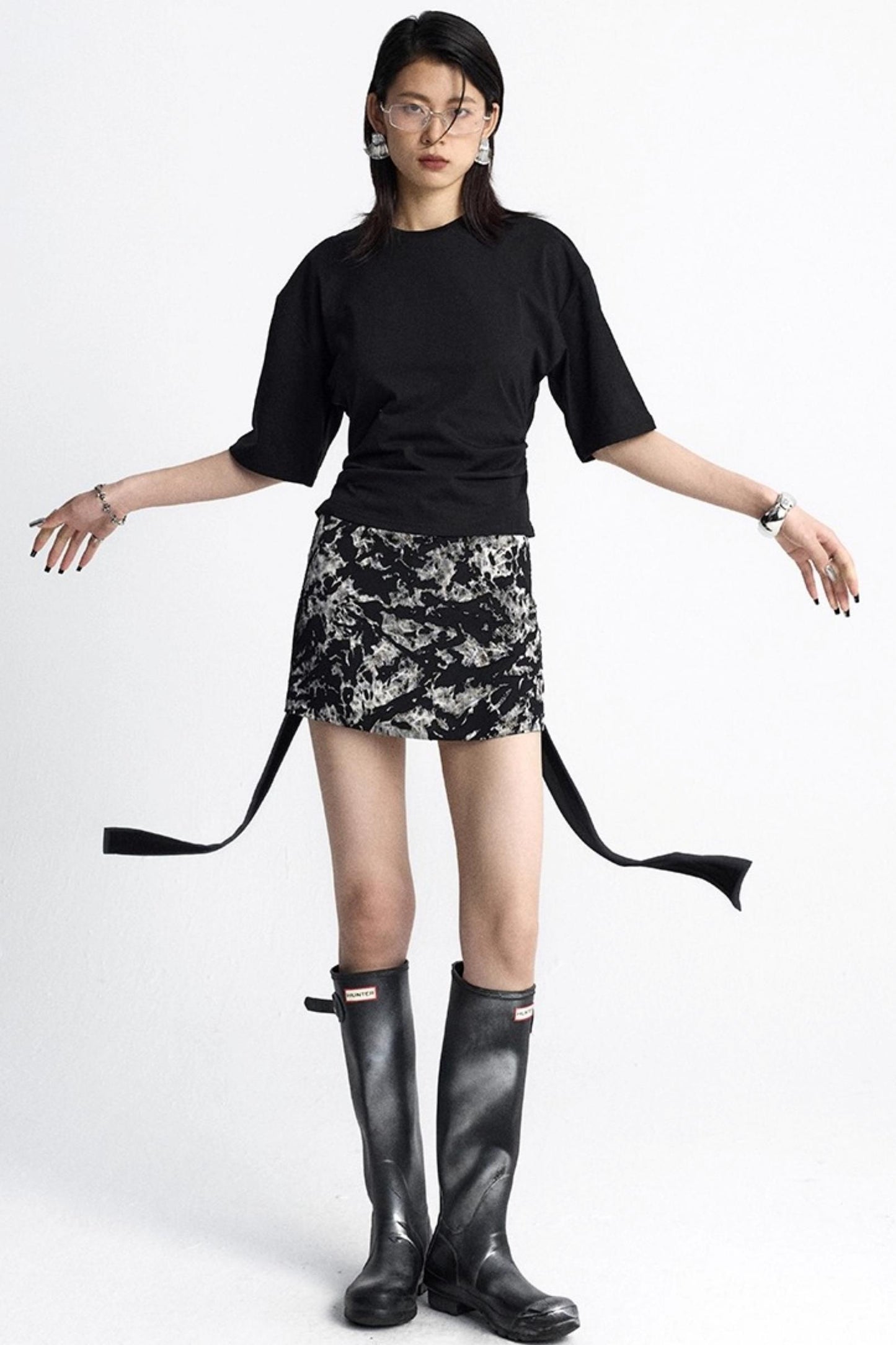 Pinch-Pleated Cut-Out Short Sleeve Summer Top