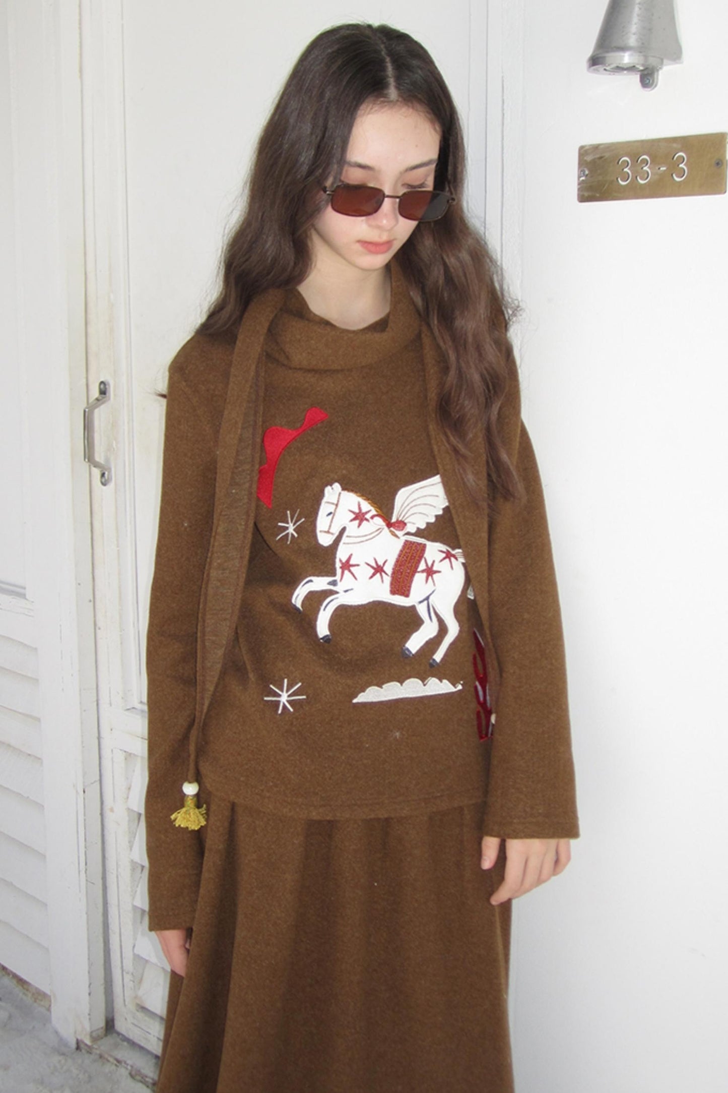 Three-Dimensional Pony Knit Top & Skirt Set