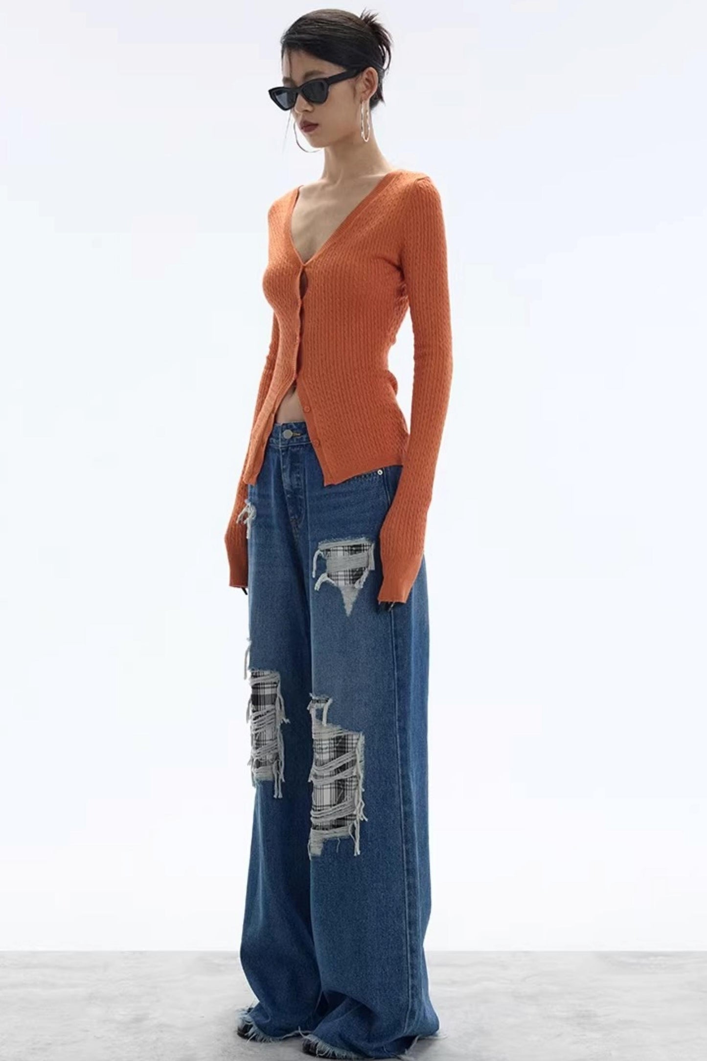 Vintage Sunset Orange Knit Cardigan