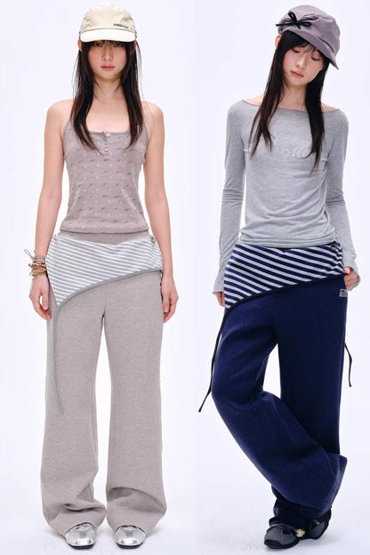 Color-Blocked Striped Cotton Pants