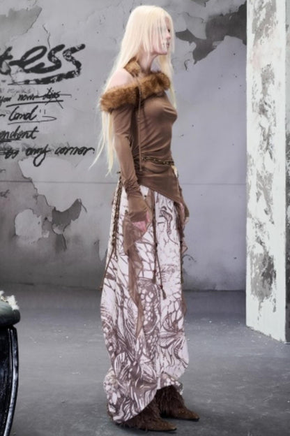 Velvet Rise Fur Collar Base Layer Top