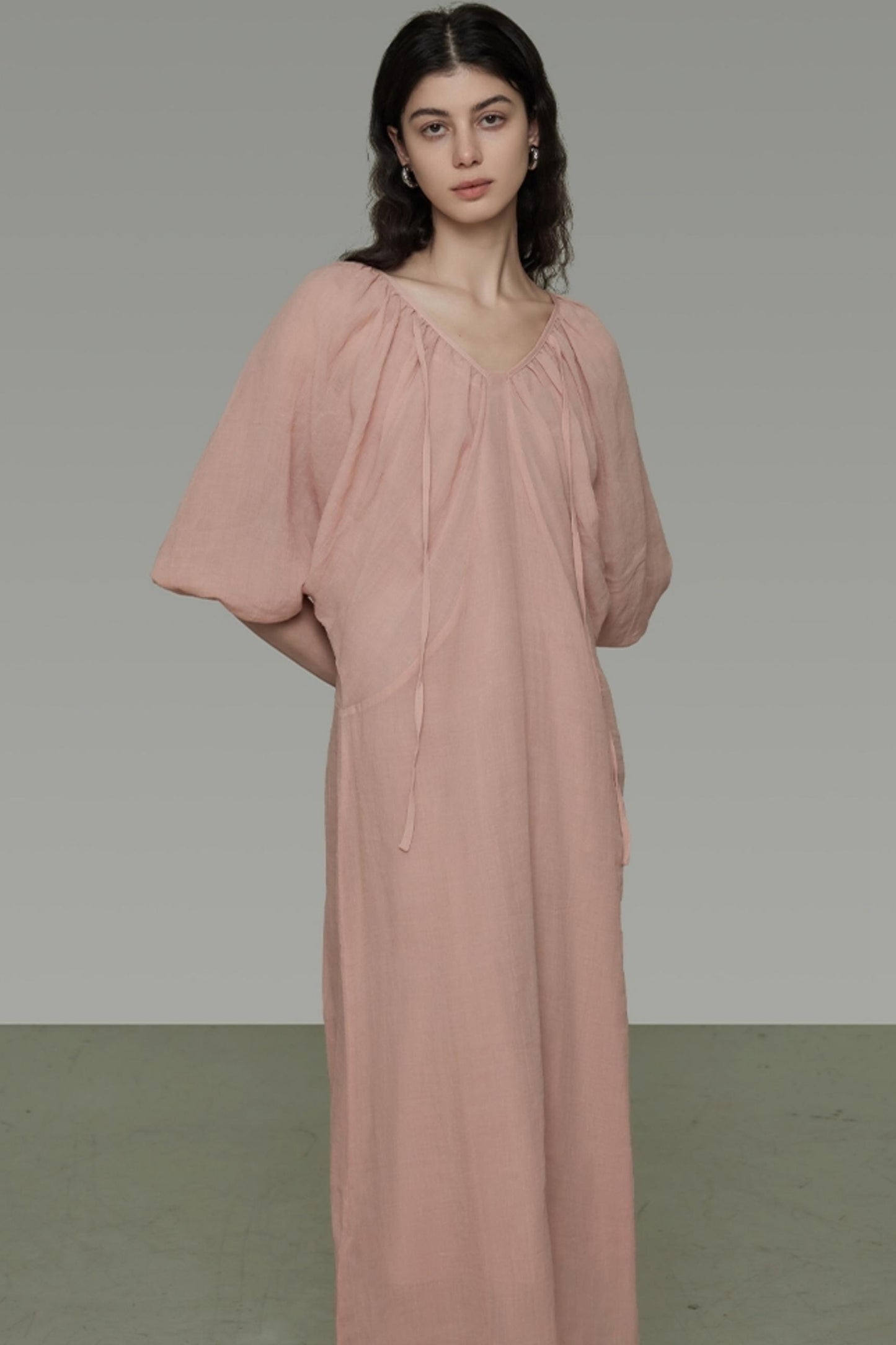 Lantern Sleeve Linen Dress
