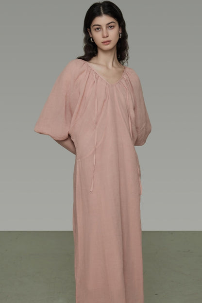 Lantern Sleeve Linen Dress