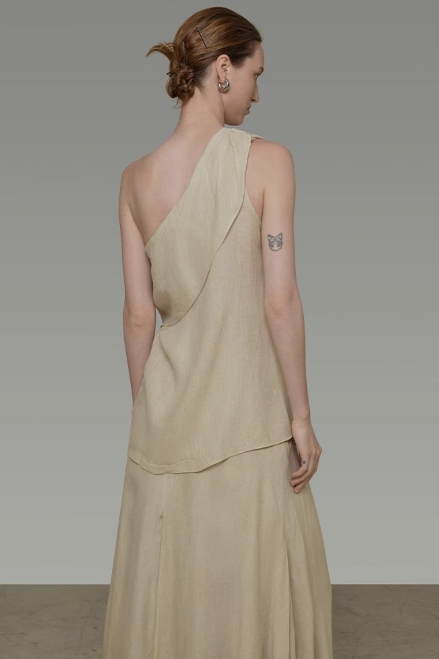 One-Shoulder Draped Two-Piece Set-Up