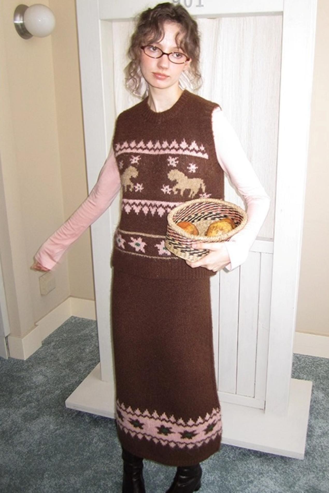 Alpaca Blend Vest Skirt Set