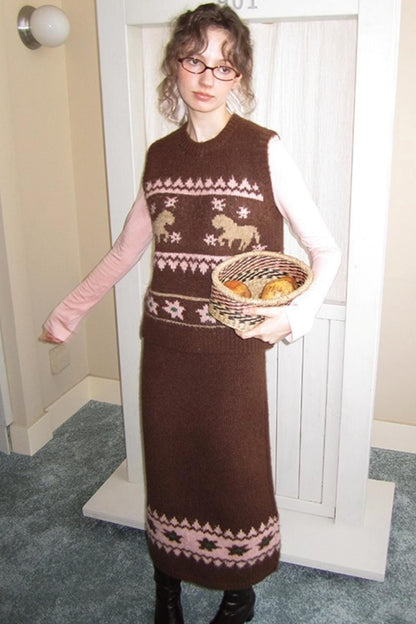 Alpaca Blend Vest Skirt Set