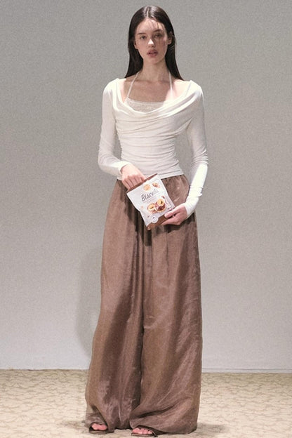 Apricot Satin Double-Layer Pants