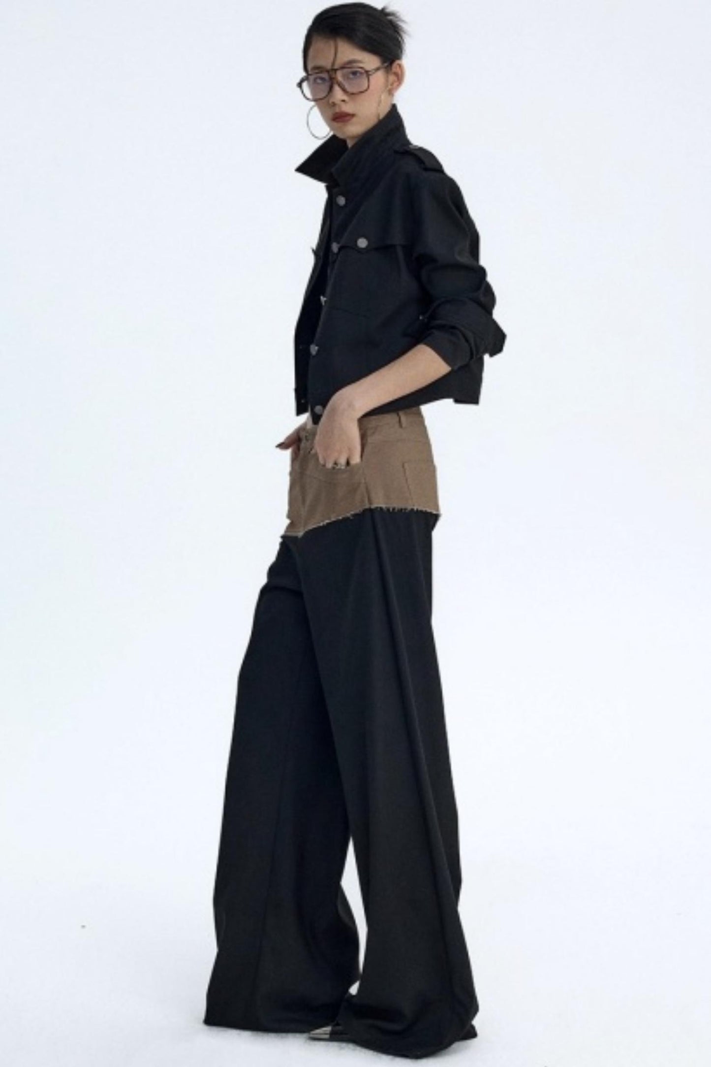 Diagonal Color-Blocking Workwear Pants