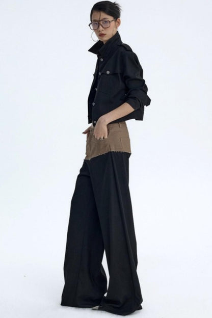 Diagonal Color-Blocking Workwear Pants