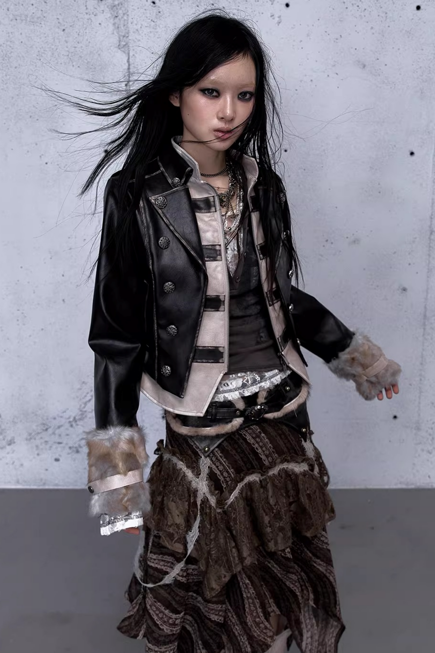 Street Punk Lederjacke im Used-Look