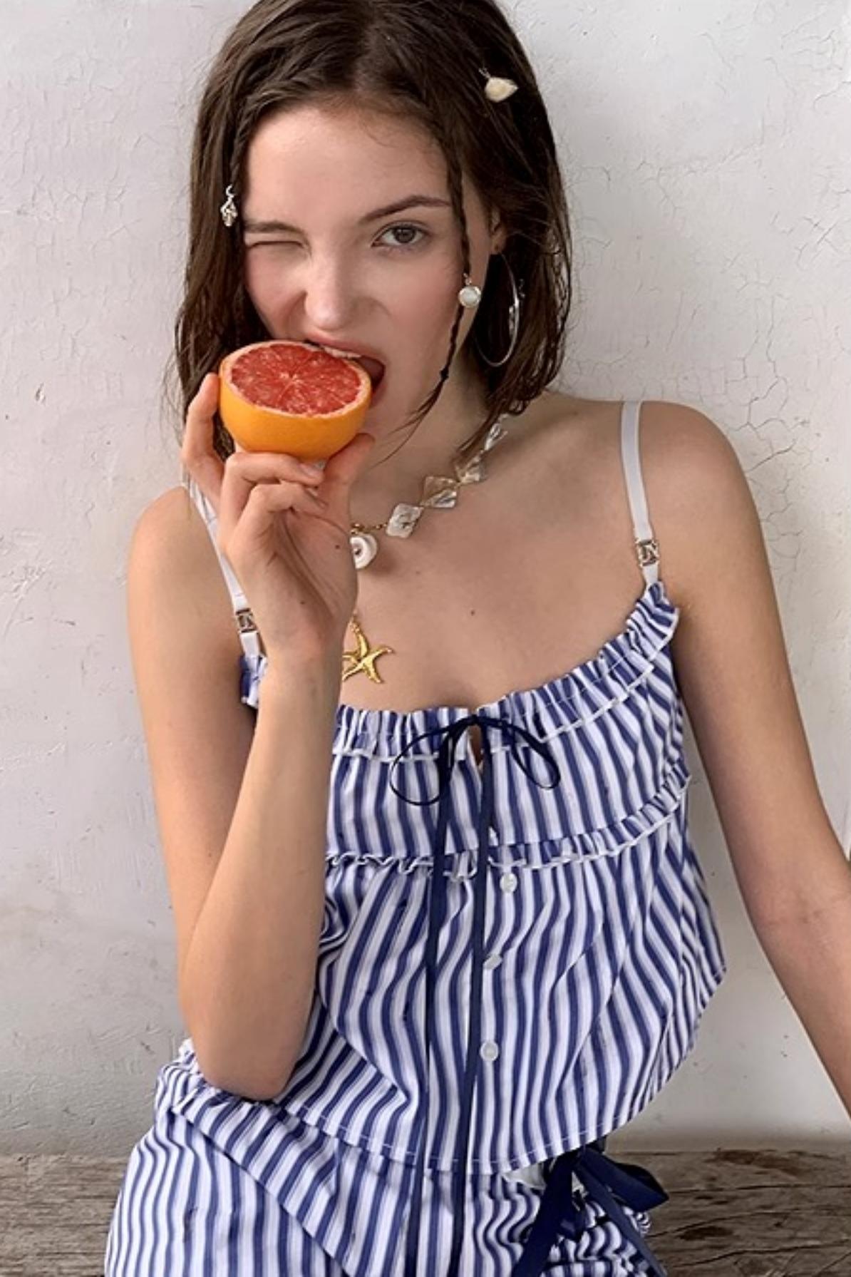 Blue Striped Ruffle A-Line Shorts Set-Up