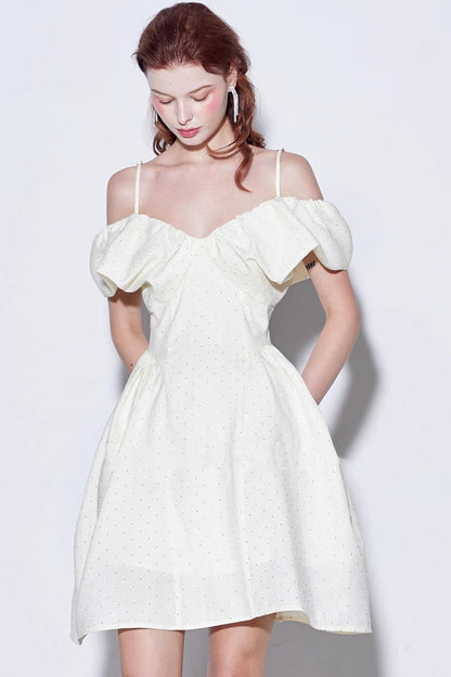 Rhinestone Puff Sleeve Dress