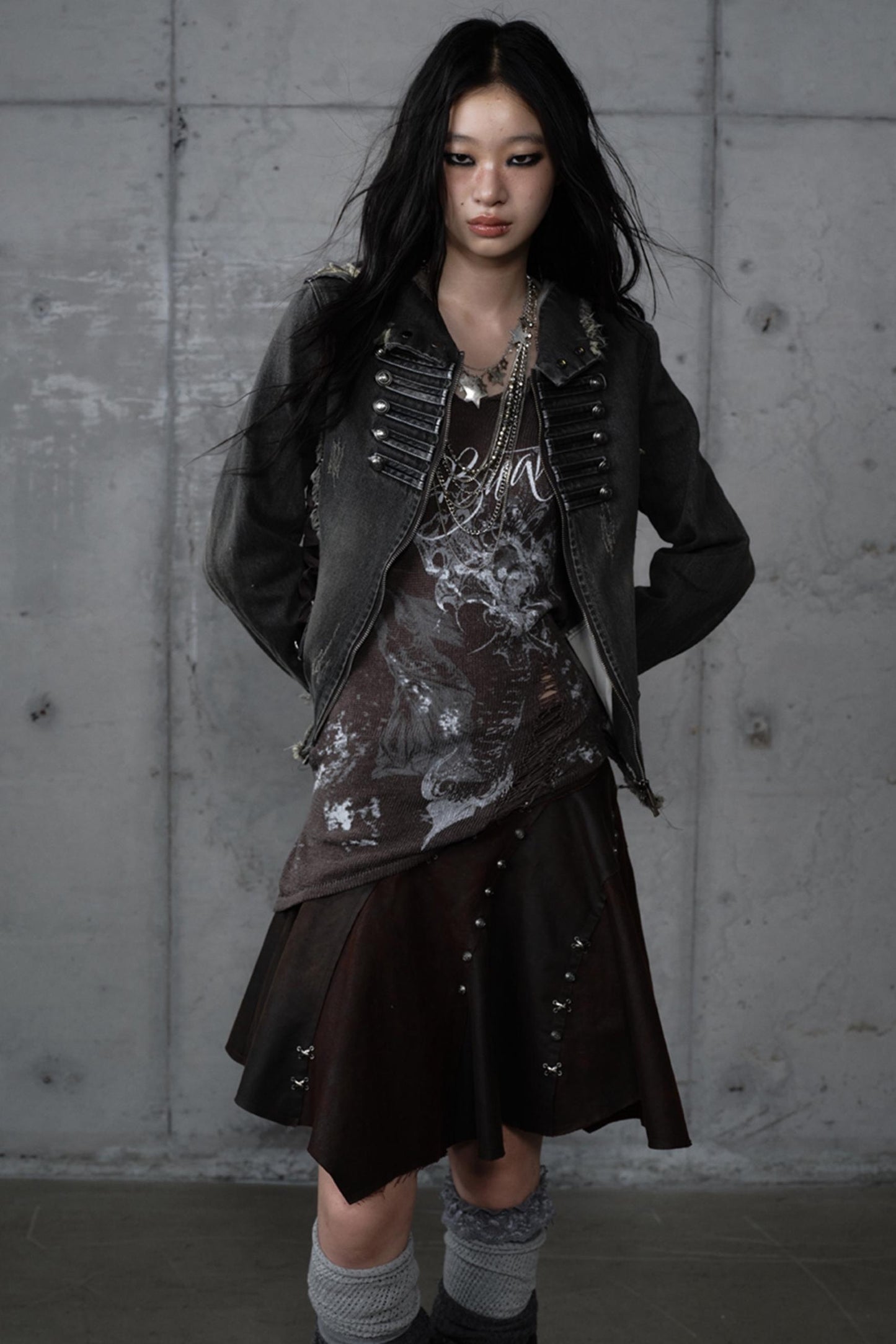 Distressed Denim Slim Fit Hooded Coat