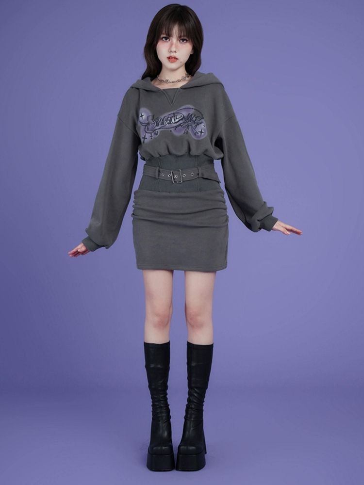 Fleece Waisted Thickened Sweatshirt Dress