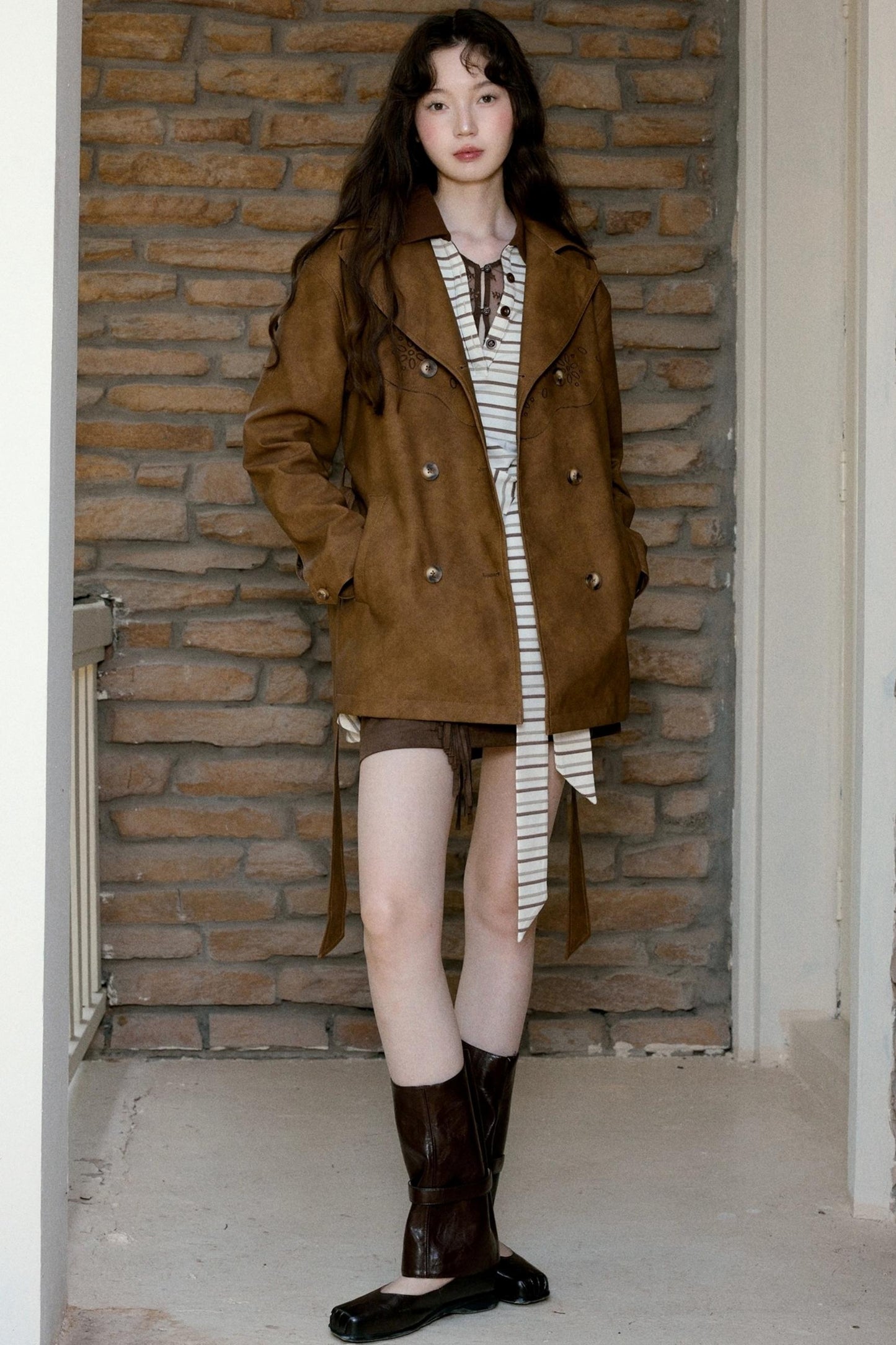 Vintage Blended Leather Carved Jacket