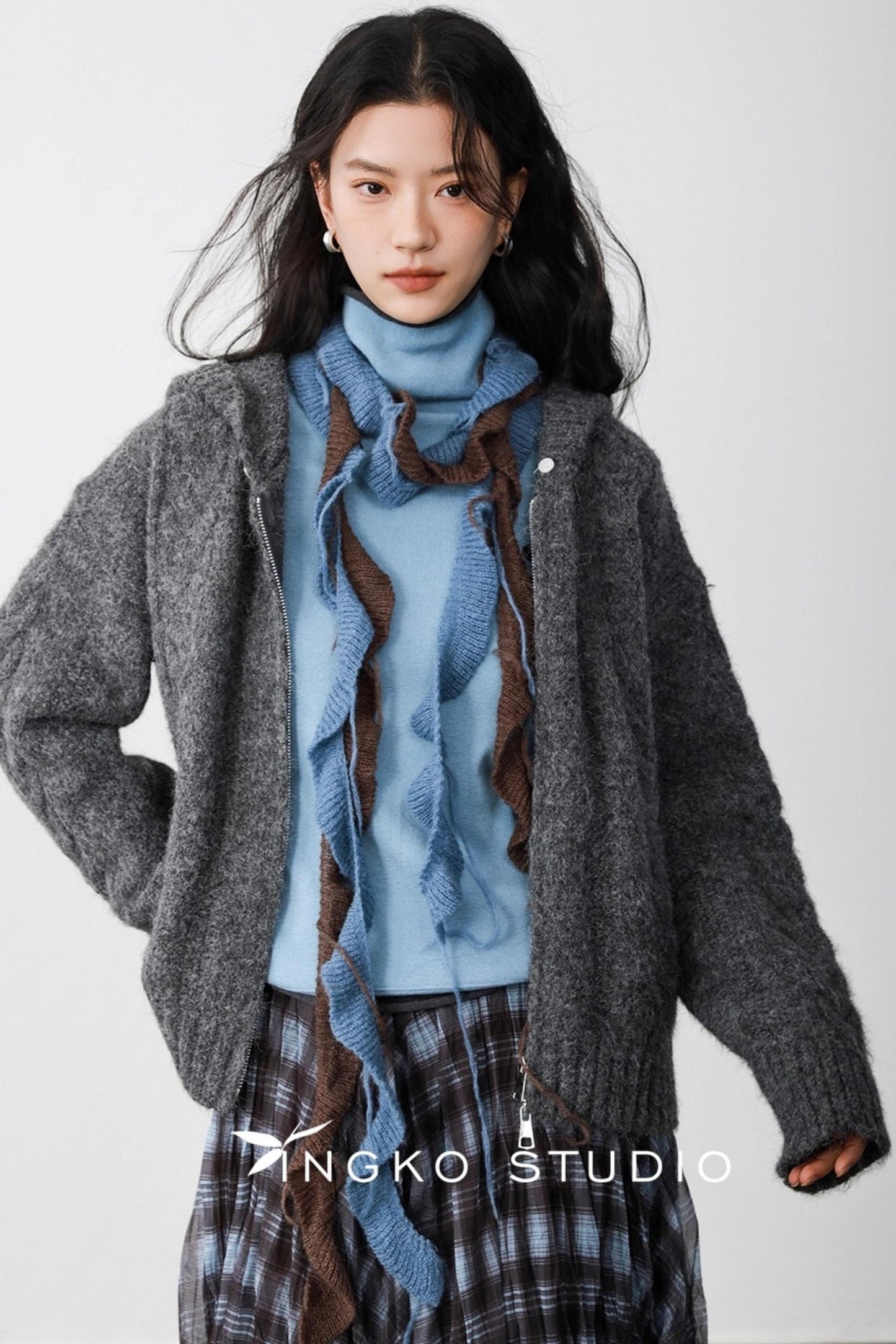 Fog Gray Fur Collar Hooded Jacket