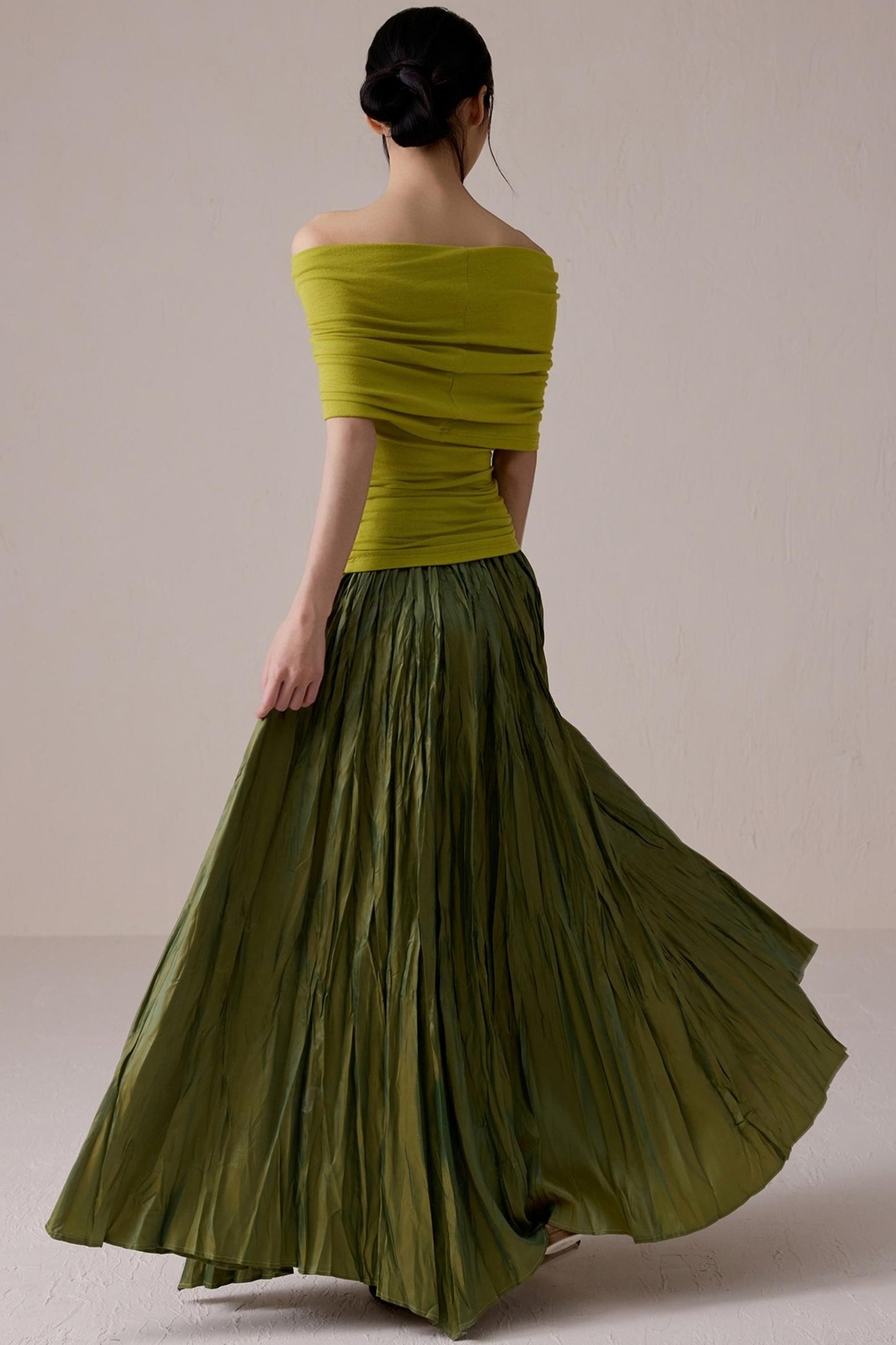 Green One-Shoulder Knit Top