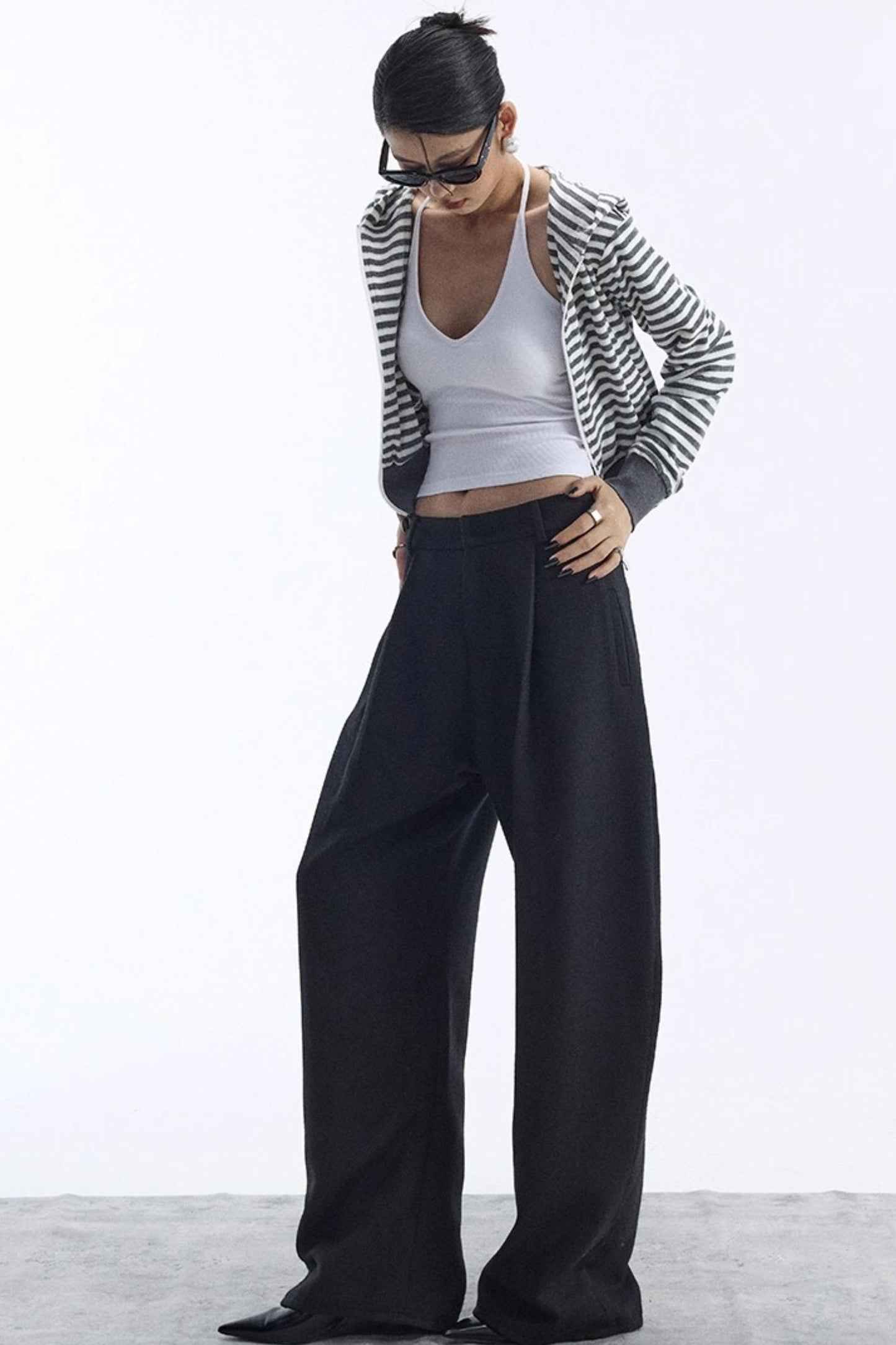 Black Wool Scimitar Trousers