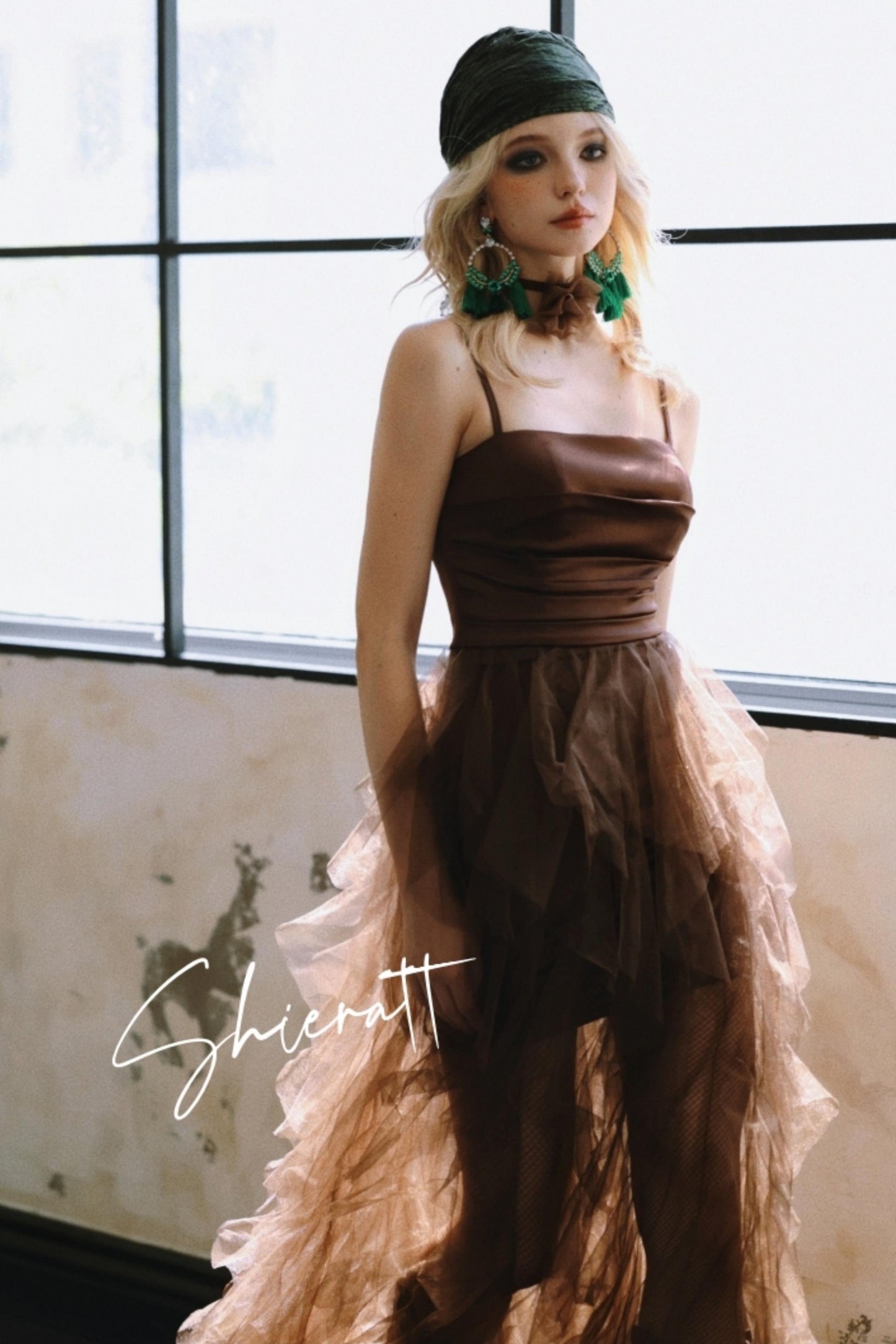 Chocolate Satin Halter Dress