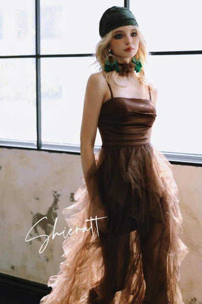 Chocolate Satin Halter Dress