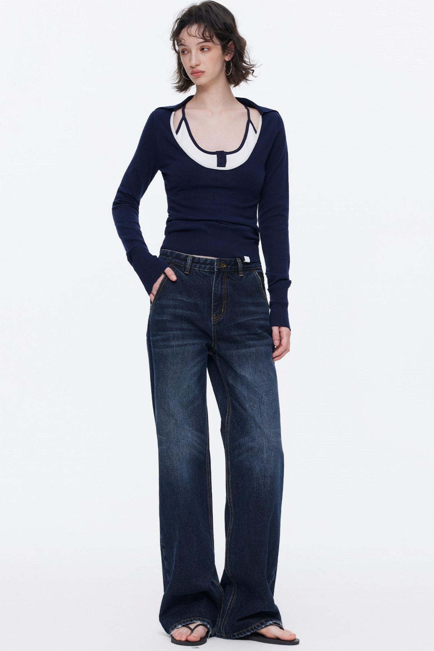 Color-Blocked Wool Knit Top Set-Up