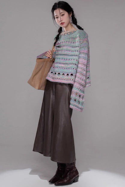 Rich and Crafty Brown Slit Leather Skirt