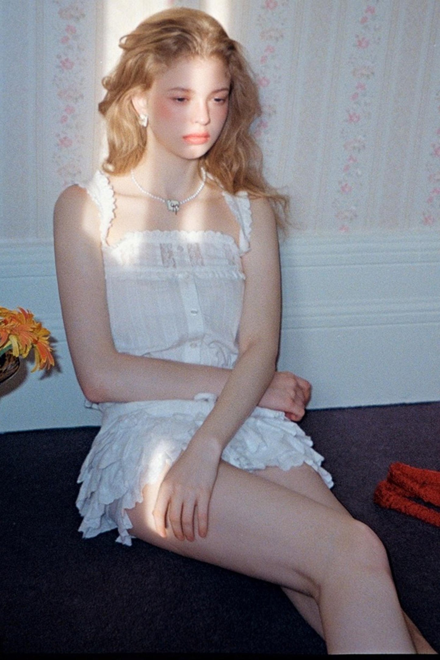 Square-Neck Vest Cropped A-Line Puffed Skirt Set-Up