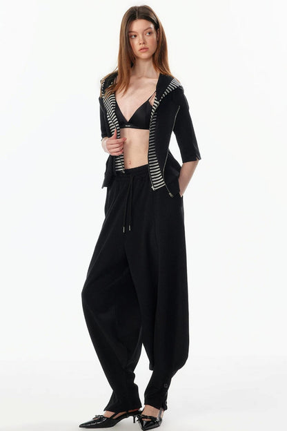 Patchwork Cropped Short Sleeve Hoodie