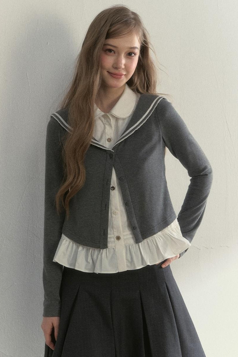 Navy Collar Spliced Top Set-Up