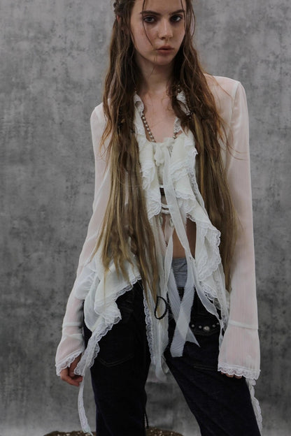 Ruffled Chiffon Yarn Shirt