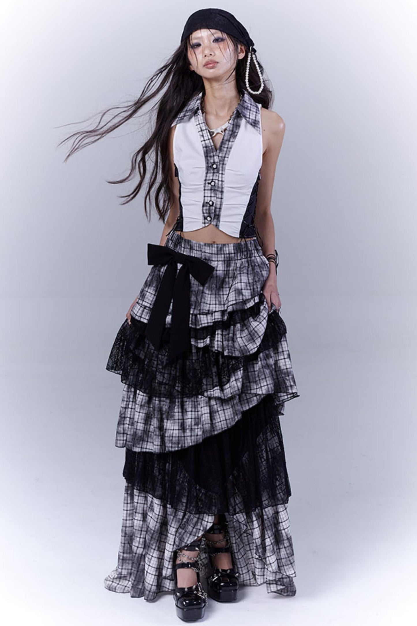 Plaid Splice Sleeveless Top