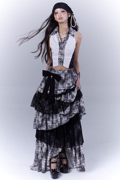 Plaid Splice Sleeveless Top