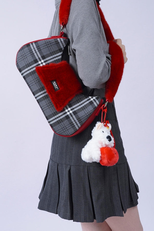 Pink Plaid Crossbody Tote Bag