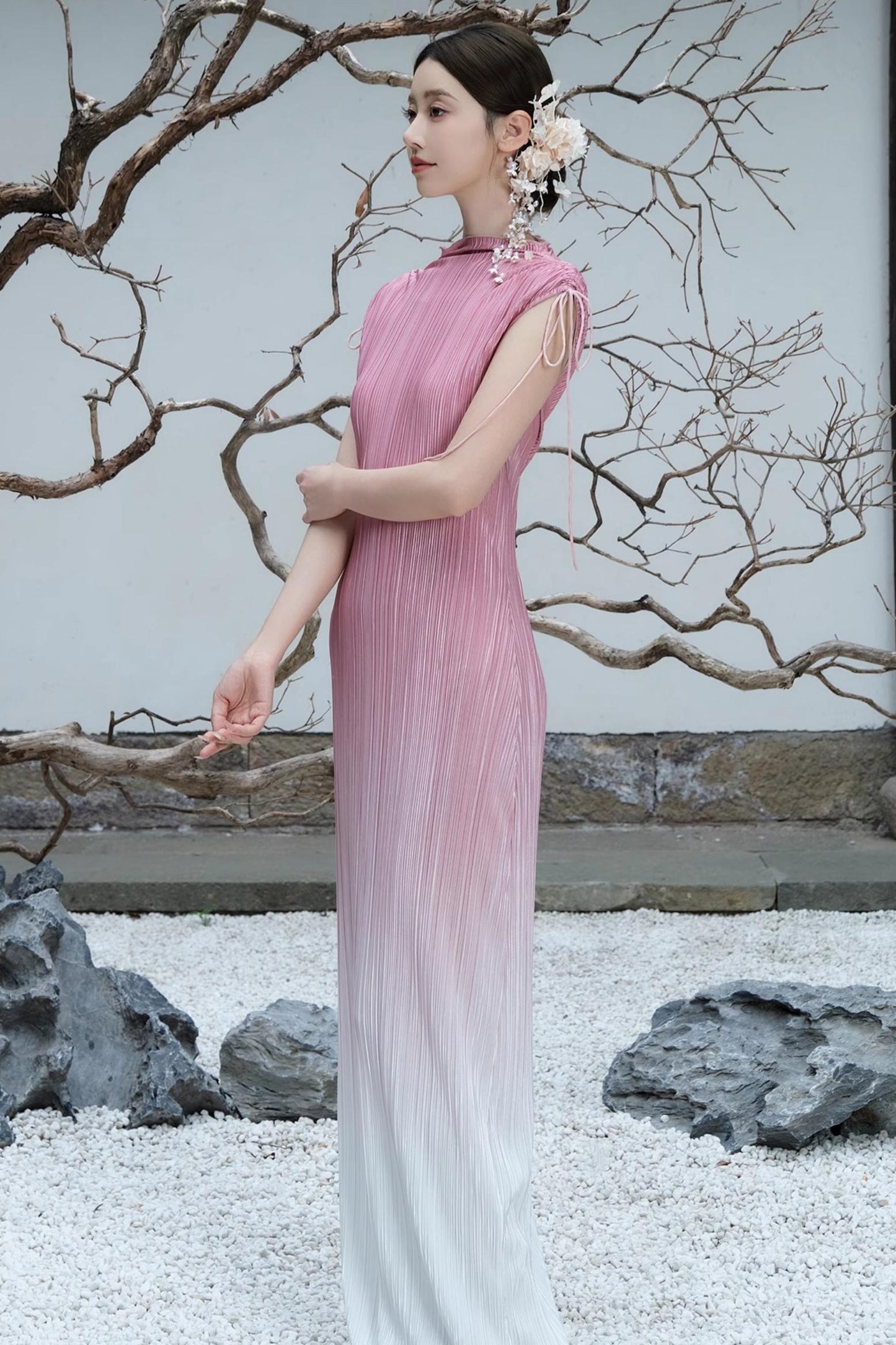 Summer Pink Pleated Dress