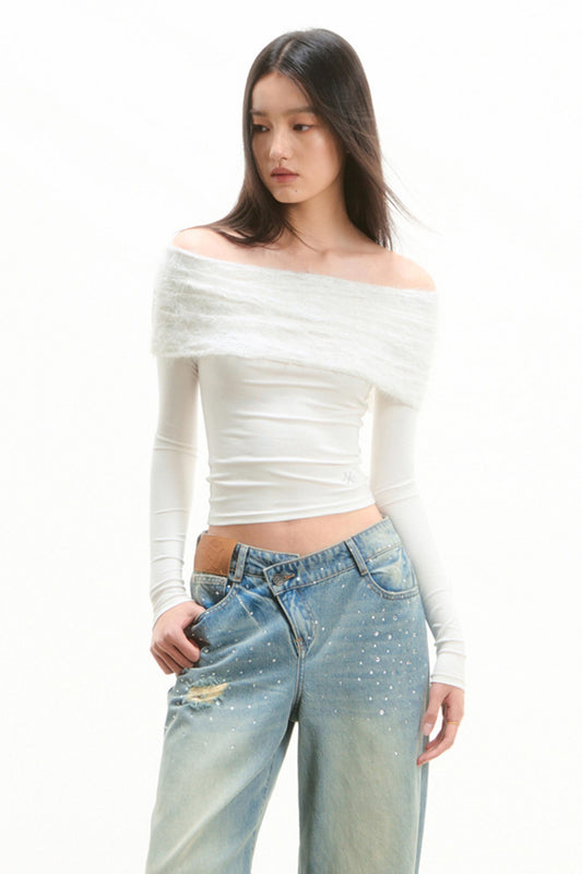 One-Shoulder Lace Slim Tee