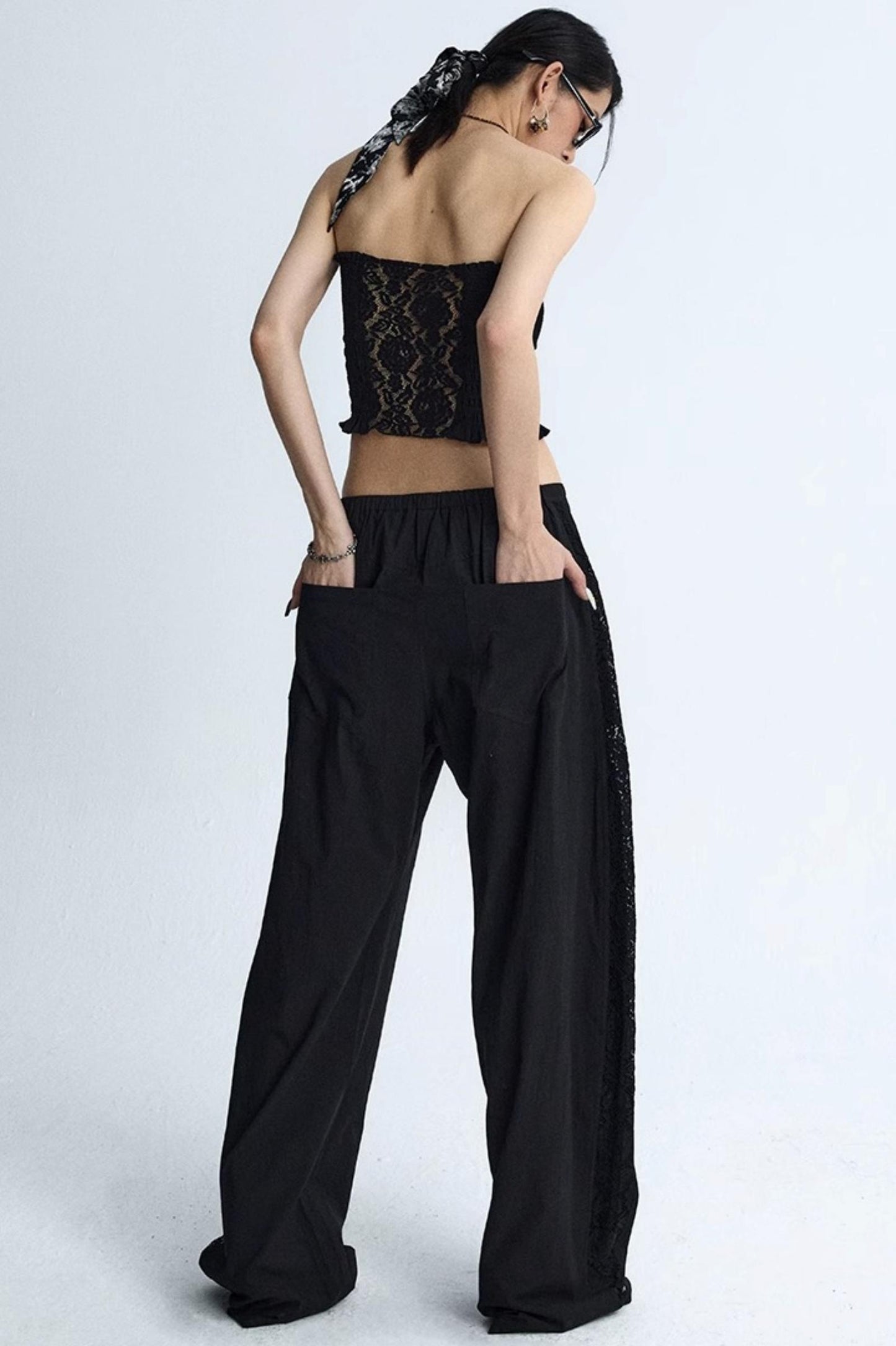 White Elasticated Waist Wide-Leg Trousers