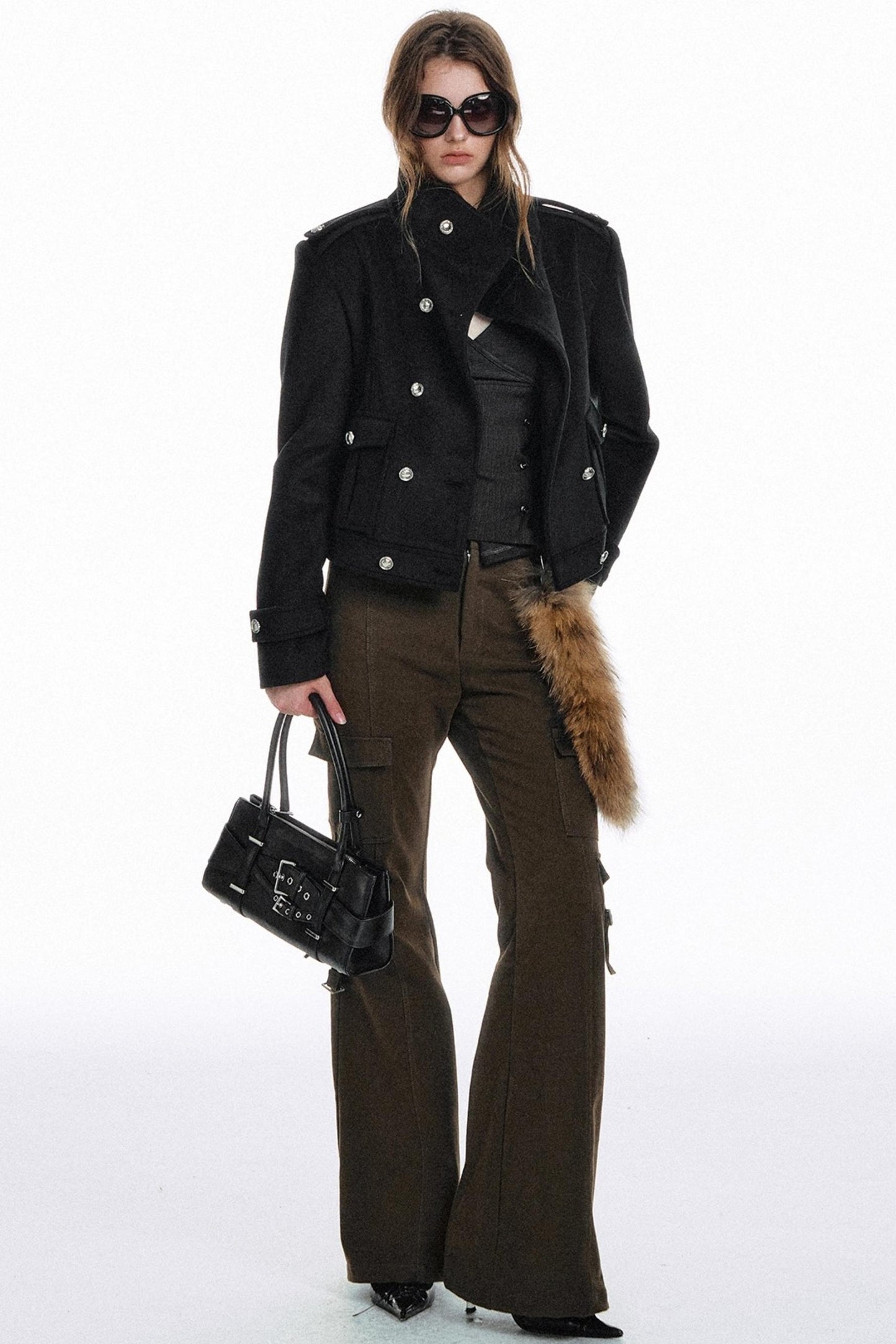 Classic High-Necked Black Woolen Skirt Set-Up