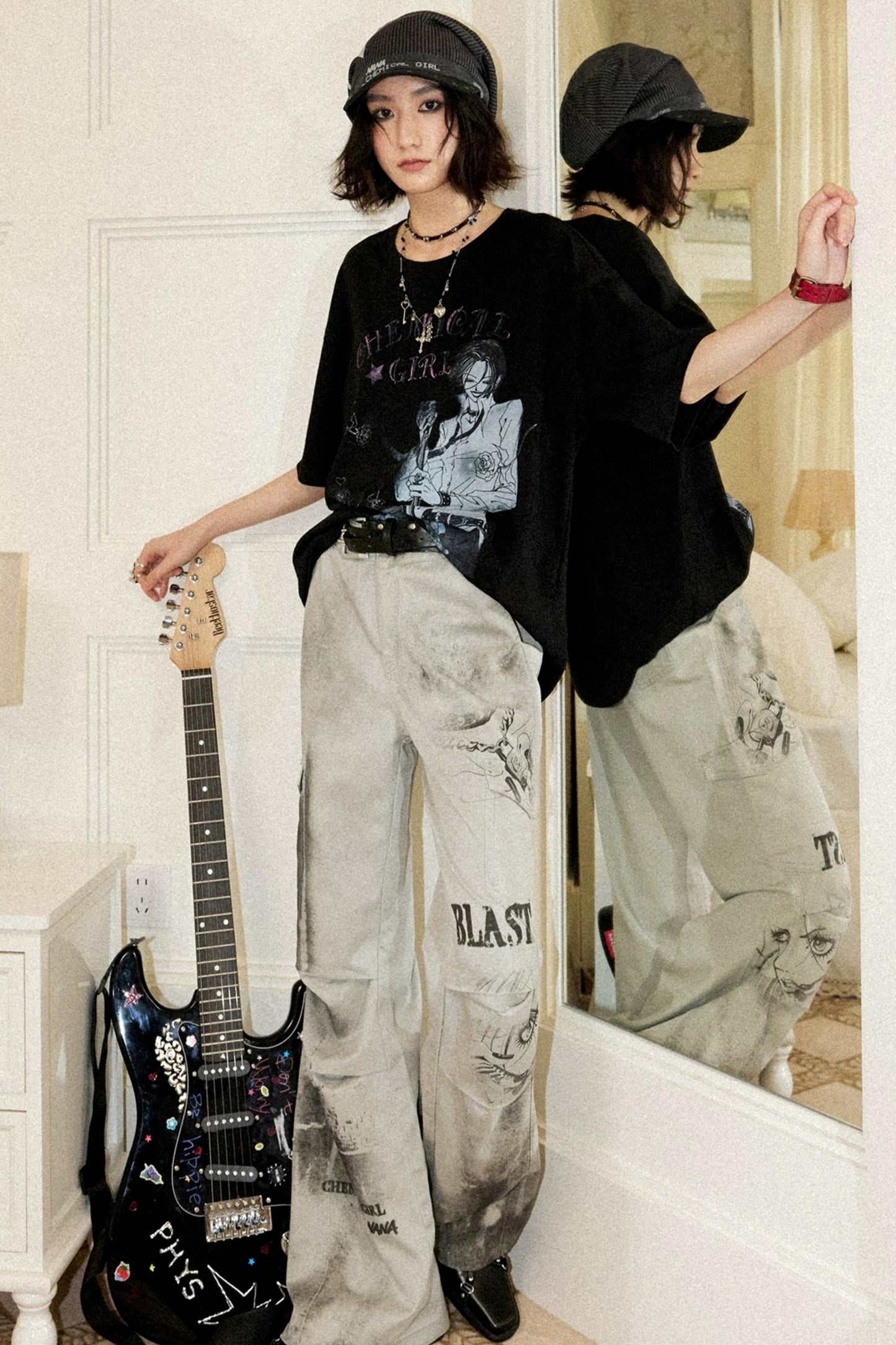 Distressed Patchwork Flared Pants
