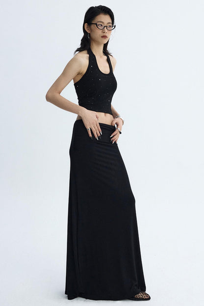 Black Draped Maxi Skirt