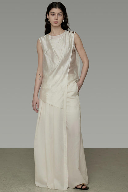 Draped Asymmetric Wide-Leg Trousers