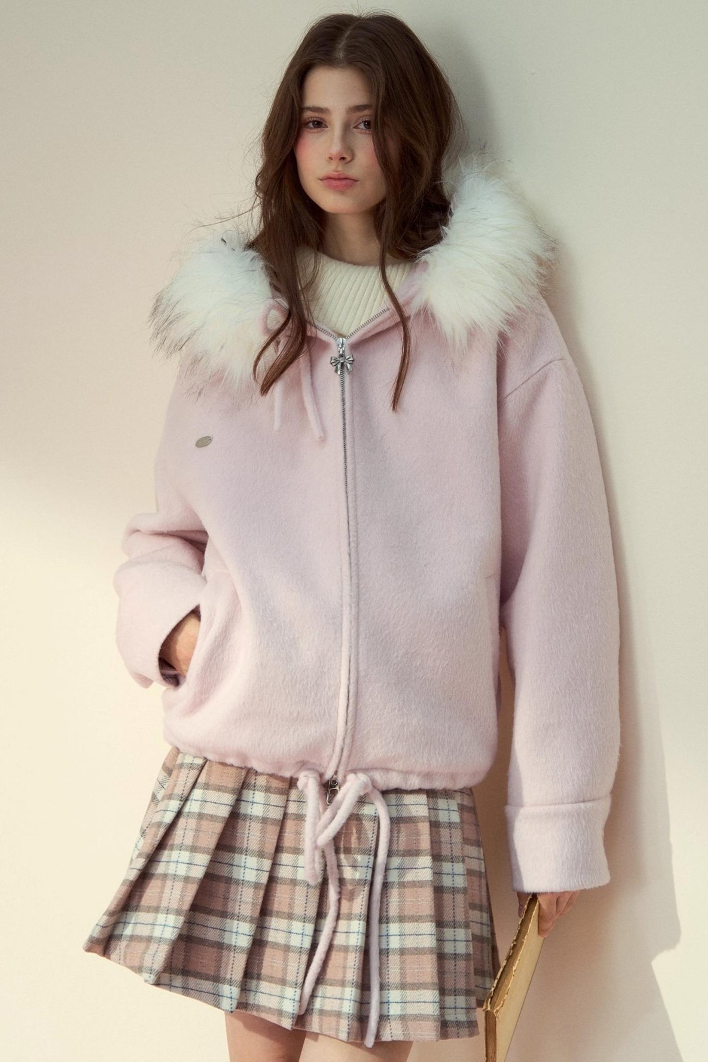 Pink Plaid Wool Skirt