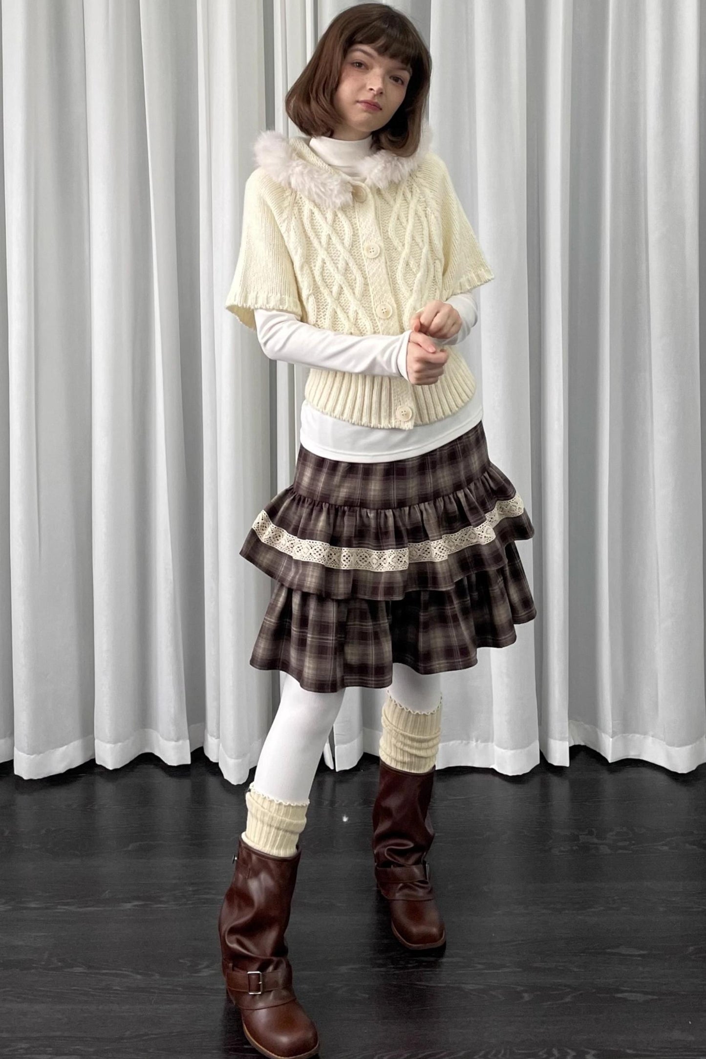 Off-White Fur Collar Knit Sweater Jacket