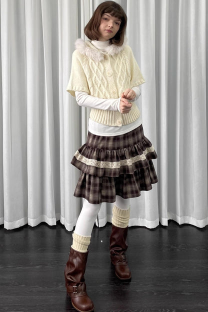 Off-White Fur Collar Knit Sweater Jacket