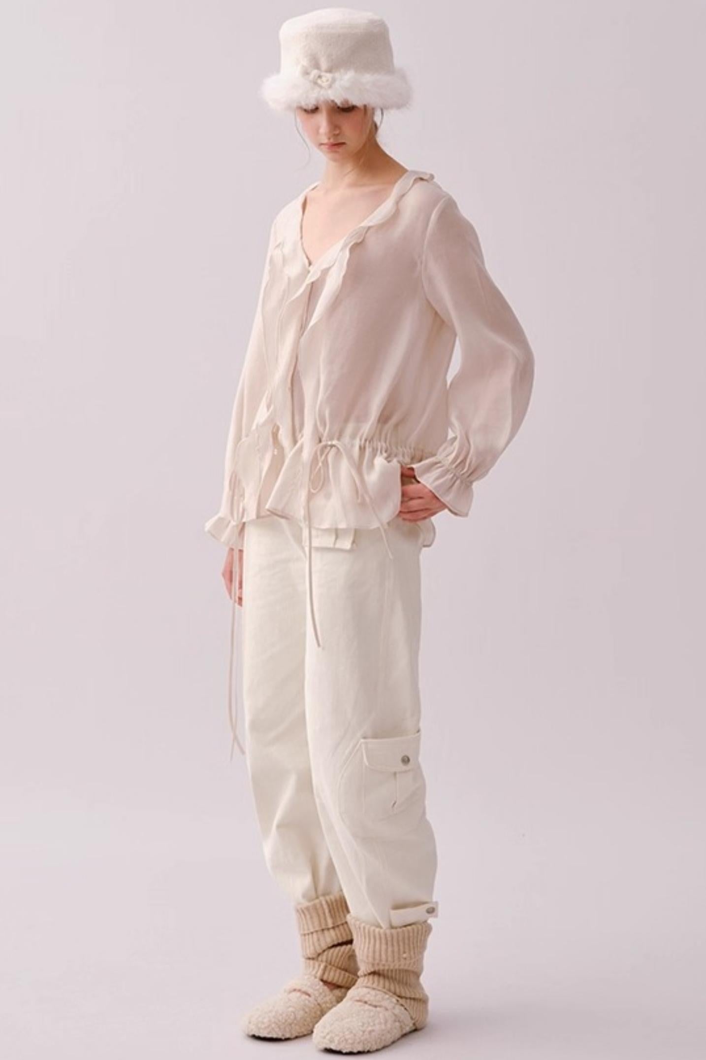 Lyocell Ruffled V-Neck Shirt