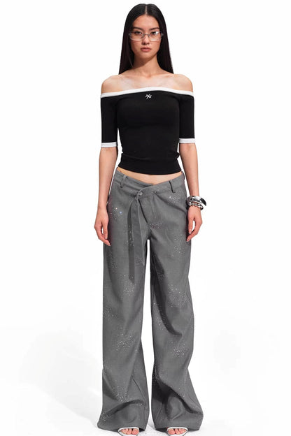 Starry Rhinestone Wide-Leg Pants