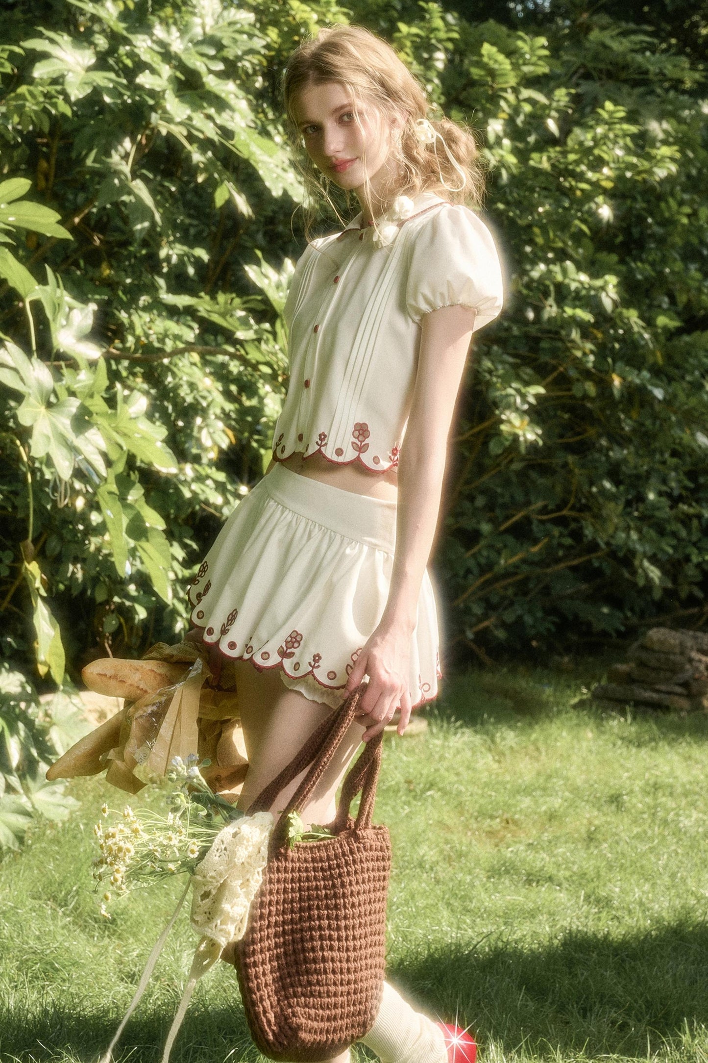 White Lace Shirt Skirt Set-Up