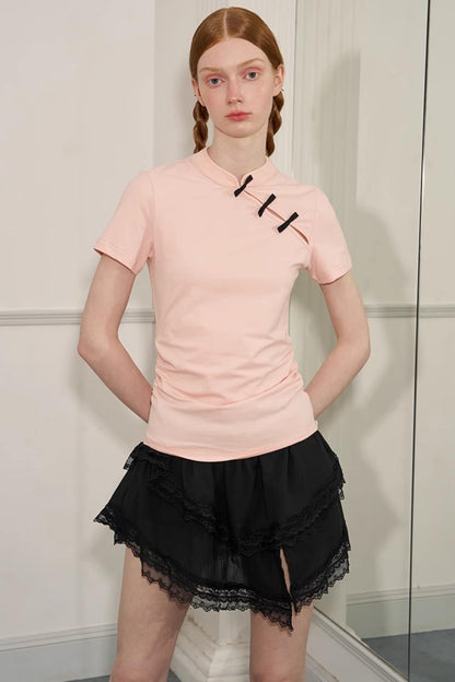 Chinese Chic Bow Short Sleeve Top